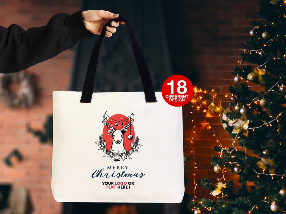 Personalized Christmas Tote Bag – Holiday Designs (18 Options), 18"x14"x3" – Add Name or Logo - Pamusan.com