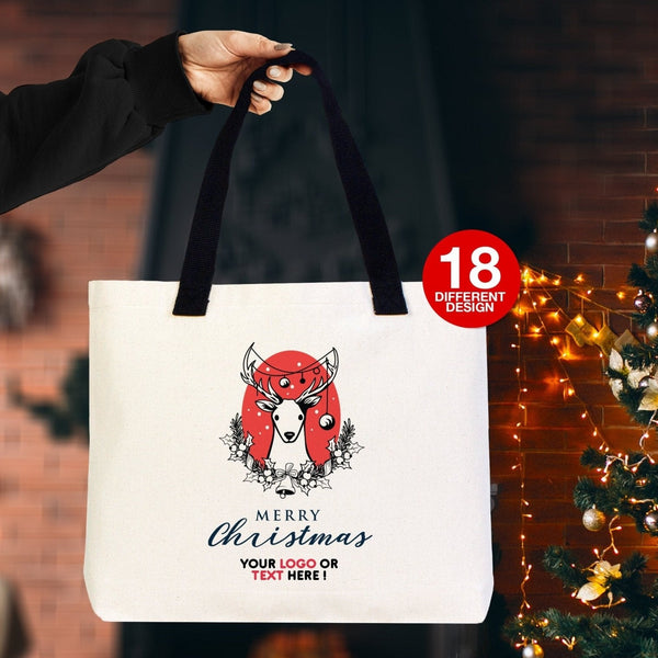 Personalized Christmas Tote Bag – Holiday Designs (18 Options), 18"x14"x3" – Add Name or Logo - Pamusan.com
