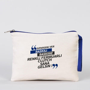 Personalized Dark Blue Zippered Clutch Bag – 8"x6" Custom Cotton Pouch - Pamusan.com
