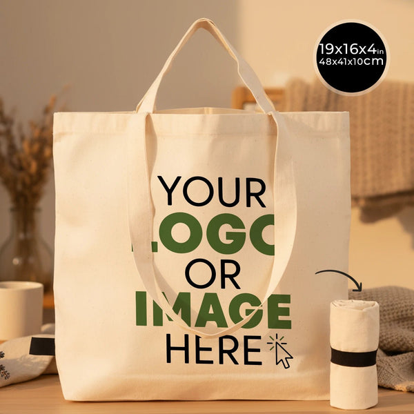 Personalized Foldable Cotton Shopping Tote Bag – 19" × 16" × 4" – 4 oz - Pamusan.com