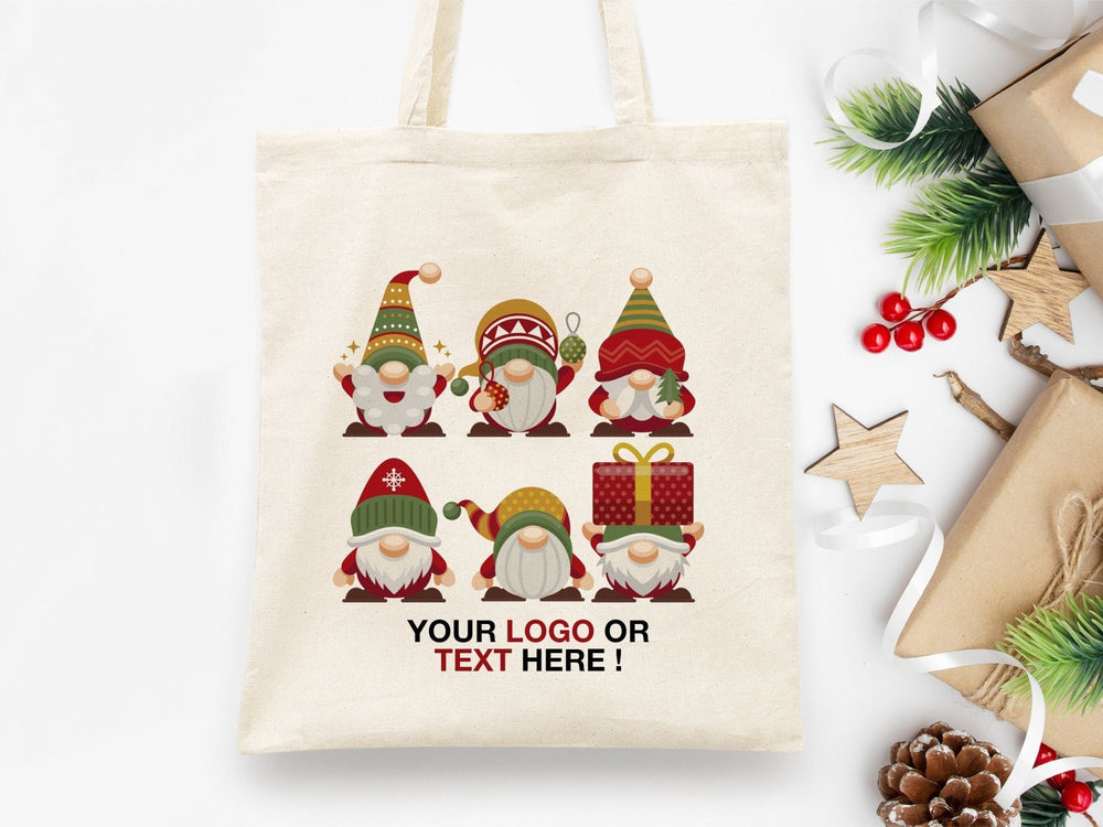 Personalized Gnomie Christmas - 14"W x 16"H (35 cm x 40 cm) Tote Bag - Family Holiday Gift with Custom Name - Christmas Present Tote Bag - Pamusan.com
