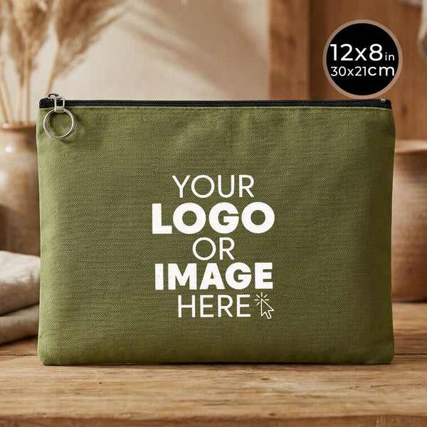 Personalized Green Cotton Clutch Pouch – 12" × 8" (30 × 21 cm) – 10 oz Fabric - Pamusan.com