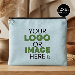 Personalized Light Blue Cotton Clutch Pouch – 12" × 8" (30 × 21 cm) – 10 oz Fabric - Pamusan.com