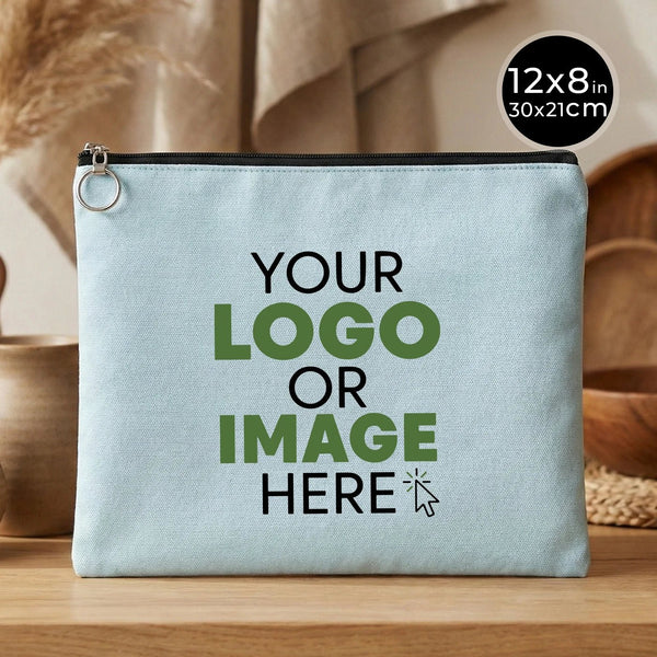 Personalized Light Blue Cotton Clutch Pouch – 12" × 8" (30 × 21 cm) – 10 oz Fabric - Pamusan.com