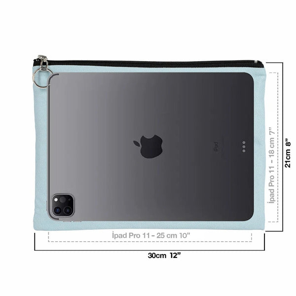 Personalized Light Blue Cotton Clutch Pouch – 12" × 8" (30 × 21 cm) – 10 oz Fabric - Pamusan.com