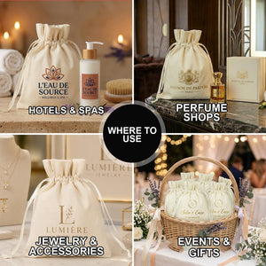 Personalized Natural Velvet Drawstring Pouch – 6" × 8" (15 × 20 cm) - Pamusan.com