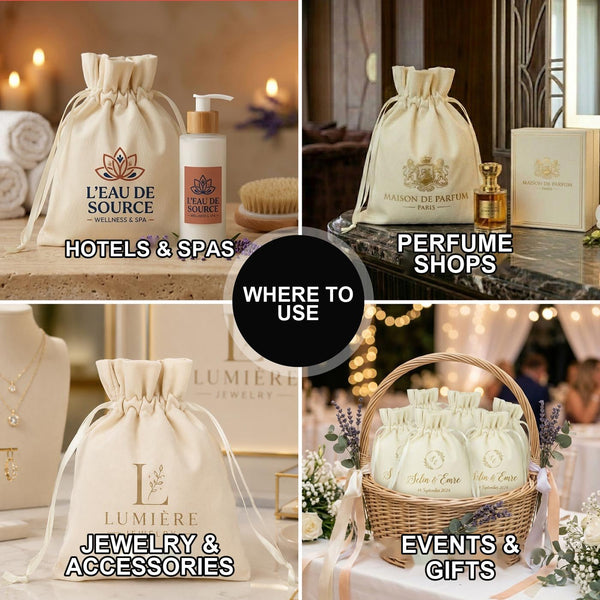 Personalized Natural Velvet Drawstring Pouch – 6" × 8" (15 × 20 cm) - Pamusan.com