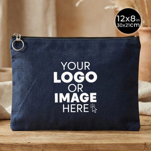 Personalized Navy Blue Cotton Clutch Pouch – 12" × 8" (30 × 21 cm) – 10 oz Fabric - Pamusan.com