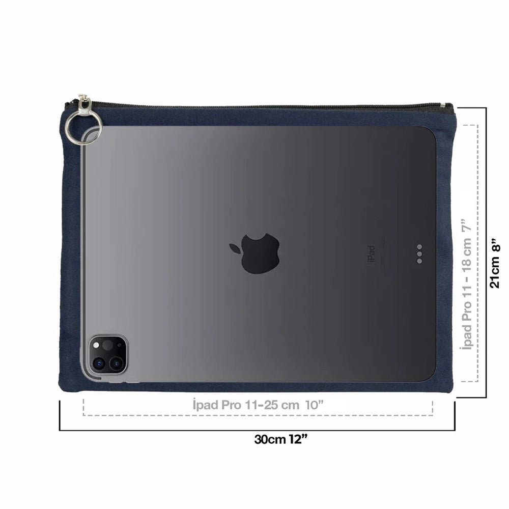Navy Blue Cotton Zippered Clutch Pouch – 12" × 8" (30 × 21 cm) – 10 oz Fabric - Pamusan.com