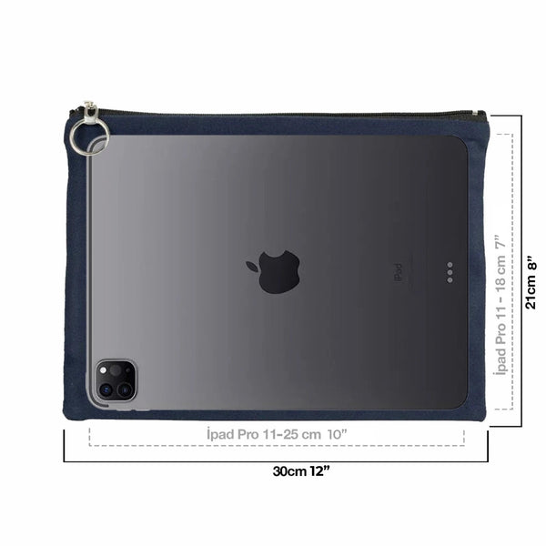 Personalized Navy Blue Cotton Clutch Pouch – 12" × 8" (30 × 21 cm) – 10 oz Fabric - Pamusan.com