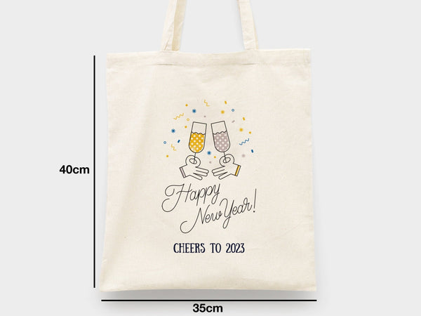 Personalized New Year Tote Bag - Custom Logo & Text, Ideal for NYE Celebrations - New Year Party Tote Bags - Customizable Holiday Tote Bag - Pamusan.com