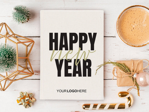 Personalized Notebook 5"W x 8"H (14 x 20 cm), A5 Canvas Cover, Your Logo or Text Here, Merry Christmas Designs, Happy New Year - Pamusan.com