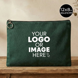 Personalized Pine Green Cotton Clutch Pouch – 12" × 8" (30 × 21 cm) – 10 oz Fabric - Pamusan.com