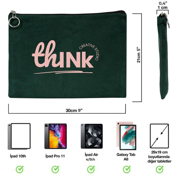 Personalized Pine Green Cotton Clutch Pouch – 12" × 8" (30 × 21 cm) – 10 oz Fabric - Pamusan.com