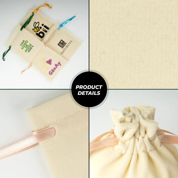 Personalized Velvet Rose Drawstring Pouch – Blush Pink Ribbon – 4" × 5" (10 × 13 cm) - Pamusan.com