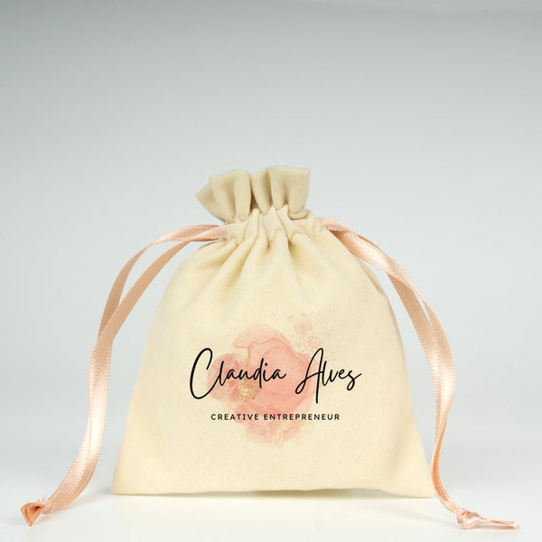 Personalized Velvet Rose Drawstring Pouch – Blush Pink Ribbon – 4" × 5" (10 × 13 cm) - Pamusan.com