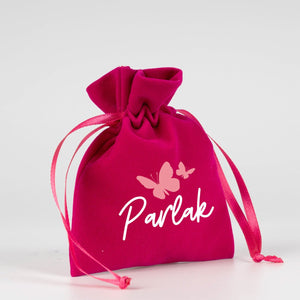 Personalized Velvet Rose Drawstring Pouch – Fuschia – 4" × 5" (10 × 13 cm) - Pamusan.com