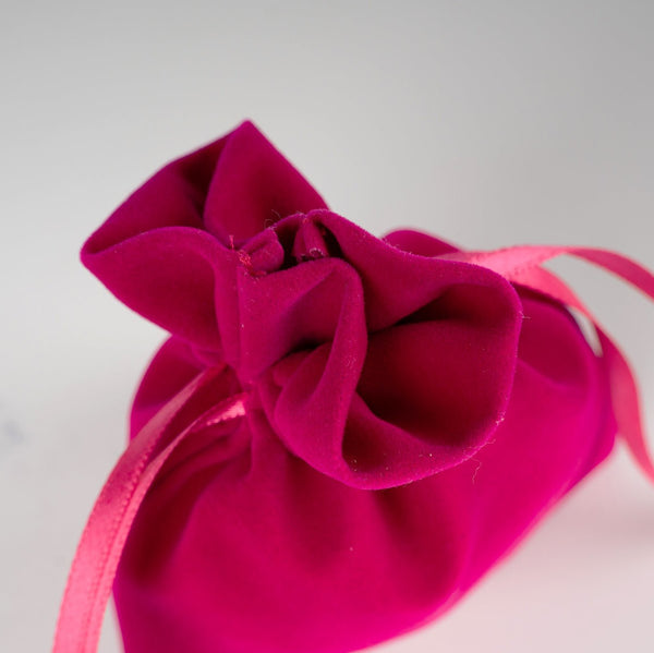 Personalized Velvet Rose Drawstring Pouch – Fuschia – 4" × 5" (10 × 13 cm) - Pamusan.com