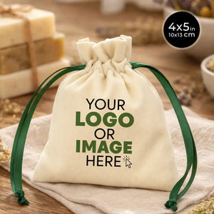 Personalized Velvet Rose Drawstring Pouch – Green Ribbon – 4" × 5" (10 × 13 cm) - Pamusan.com