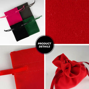 Personalized Velvet Rose Drawstring Pouch – Red – 4" × 5" (10 × 13 cm) - Pamusan.com