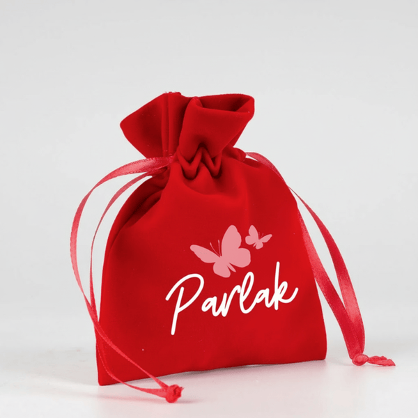 Personalized Velvet Rose Drawstring Pouch – Red – 4" × 5" (10 × 13 cm) - Pamusan.com