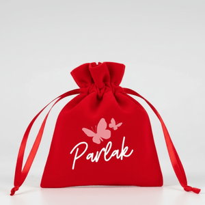 Personalized Velvet Rose Drawstring Pouch – Red – 4" × 5" (10 × 13 cm) - Pamusan.com