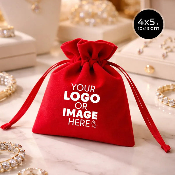 Personalized Velvet Rose Drawstring Pouch – Red – 4" × 5" (10 × 13 cm) - Pamusan.com
