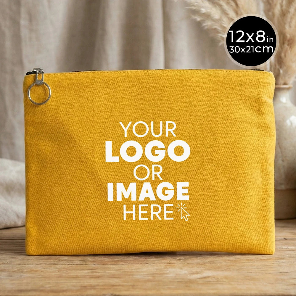 Personalized Yellow Cotton Clutch Pouch – 12" × 8" (30 × 21 cm) – 10 oz Fabric - Pamusan.com