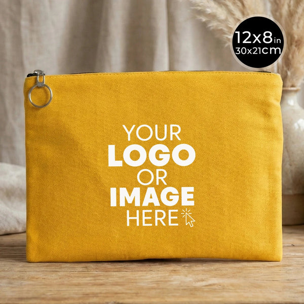 Personalized Yellow Cotton Clutch Pouch – 12" × 8" (30 × 21 cm) – 10 oz Fabric - Pamusan.com