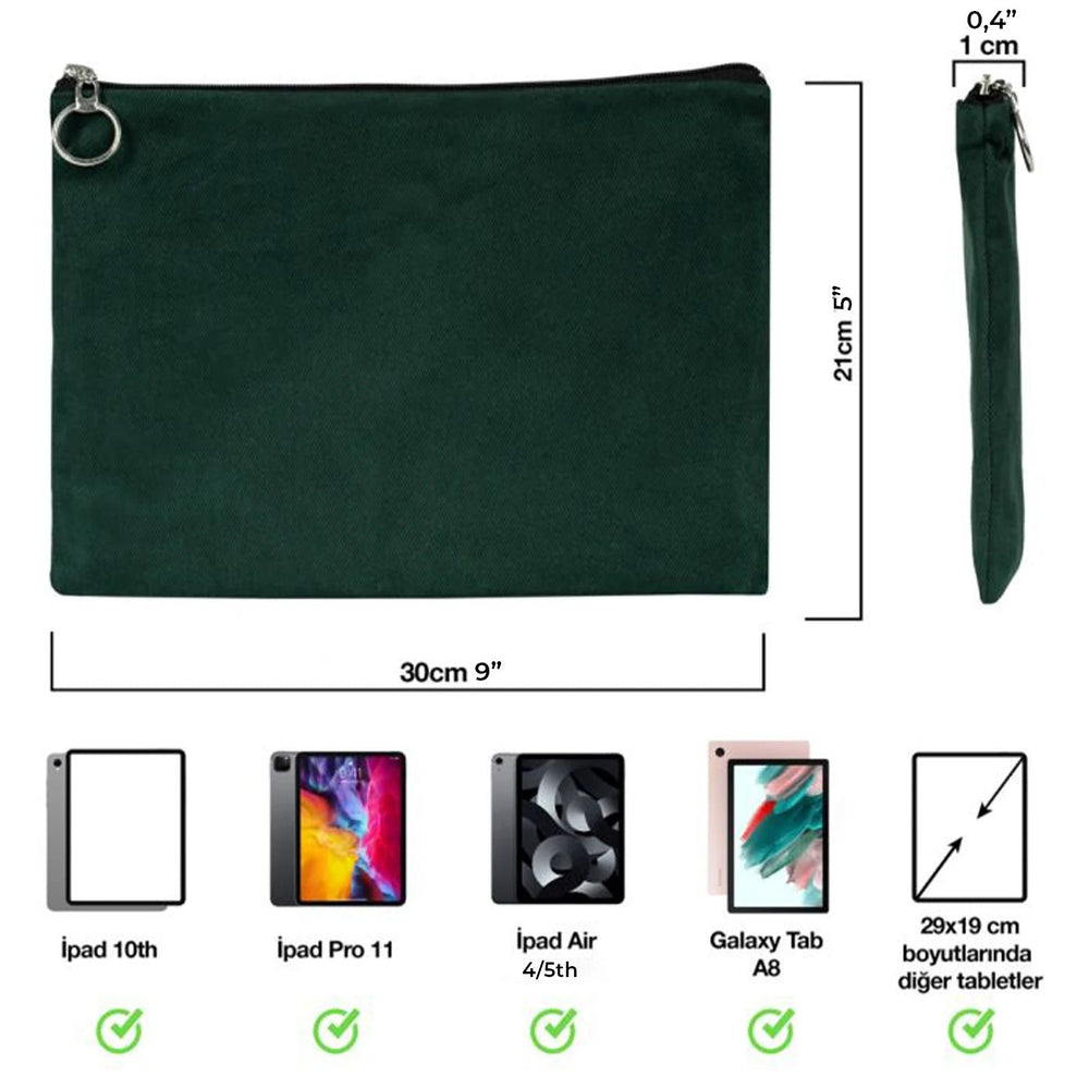 Pine Green Cotton Zippered Clutch Pouch – 12" × 8" (30 × 21 cm) – 10 oz Fabric - Pamusan.com