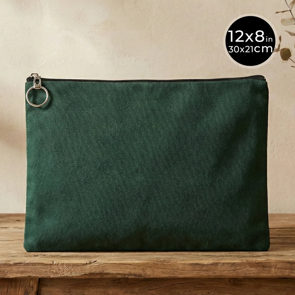 Pine Green Cotton Zippered Clutch Pouch – 12" × 8" (30 × 21 cm) – 10 oz Fabric - Pamusan.com