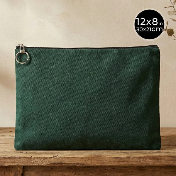Pine Green Cotton Zippered Clutch Pouch – 12" × 8" (30 × 21 cm) – 10 oz Fabric - Pamusan.com