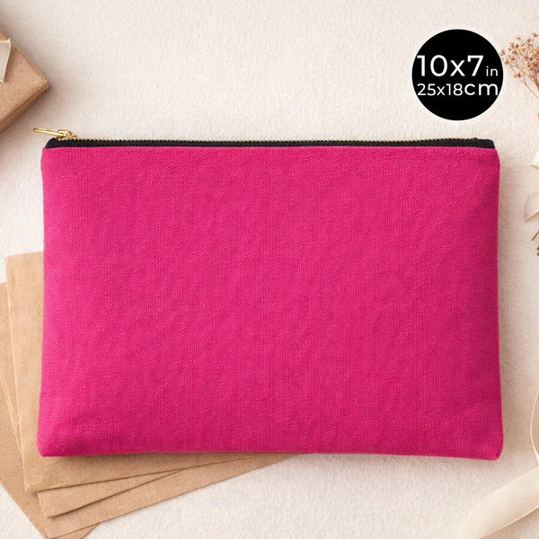 Pink Canvas Zippered Clutch Pouch – 10" × 7" (25 × 18 cm) – 10 oz - Pamusan.com