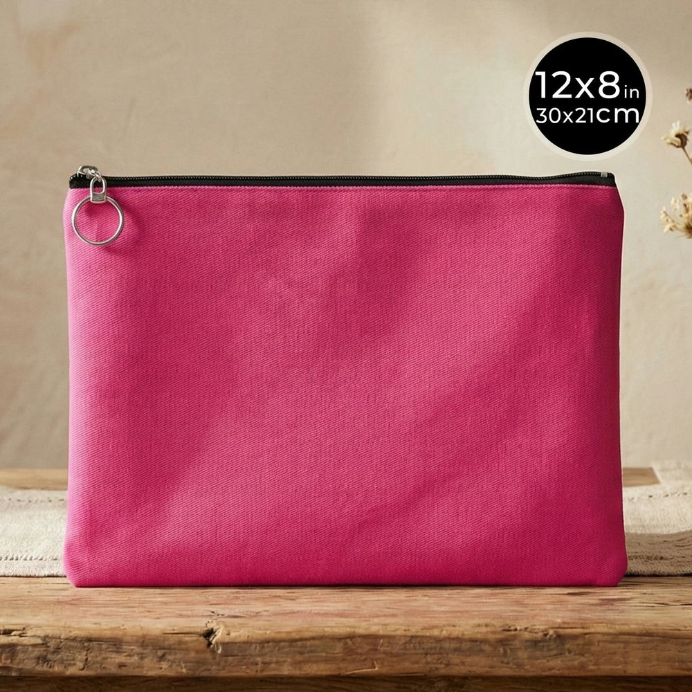 Pink Cotton Zippered Clutch Pouch – 12" × 8" (30 × 21 cm) – 10 oz Fabric - Pamusan.com