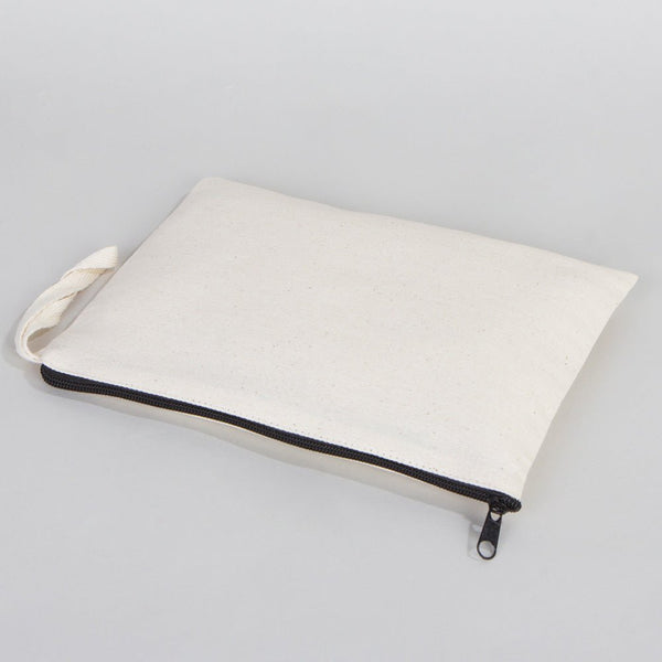 Plain Cotton Clutch Bag – 10"x7" Natural Zipper Pouch (Unprinted) - Pamusan.com