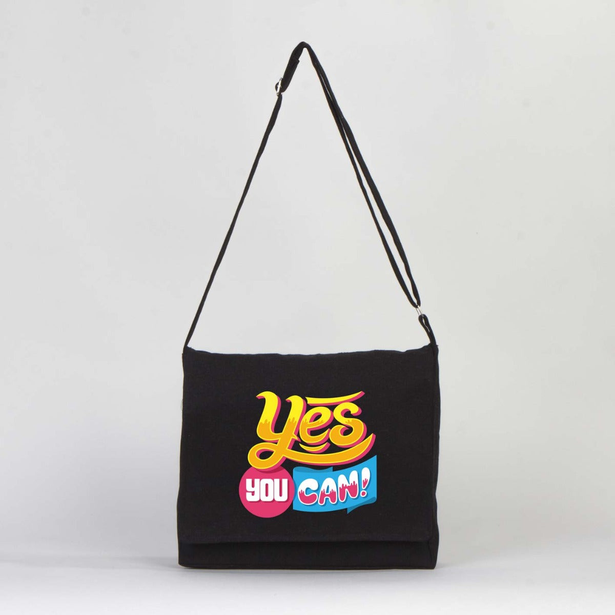 Canvas  Black Messenger Bag  14"W x 11"H x 3"L (34 cm x 27 cm x 8 cm)  - Customize