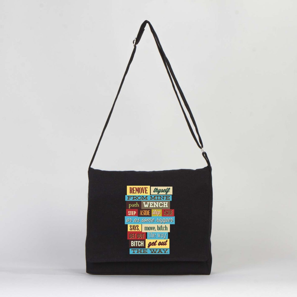 Canvas  Black Messenger Bag  14"W x 11"H x 3"L (34 cm x 27 cm x 8 cm)  - Customize