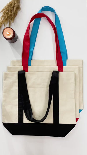 Black Canvas Tote Bag – Large 16"x14"x5", Eco-Friendly & Reusable