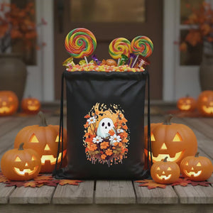 Trick or Treat Drawstring Bags – Black Waterproof Backpack with Spooky Prints