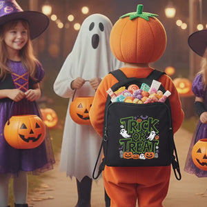 Halloween Kids Backpack – Trick or Treat Bag with Ghost, Pumpkin & Witch Prints – 12 Spooky Designs