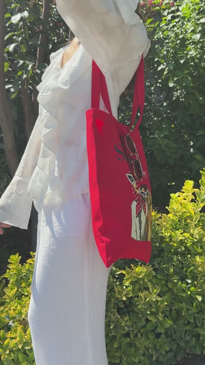 Custom Red Cotton Tote Bag 14x16 Reusable  & Printable