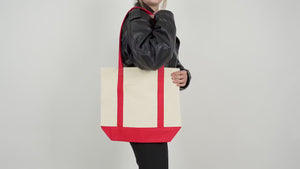 Large Canvas Tote Bag with Red Handles – 16"x14"x5" Eco-Friendly Cotton Shopping Bag