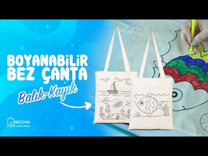 Coloring Tote Bag for Kids – Fish & Ship Design | Paintable Cotton Bag for Coloring Activities