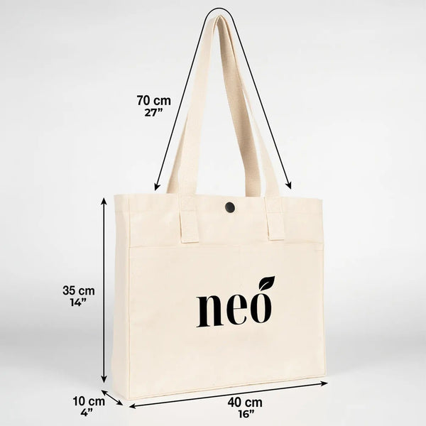 Printed Canvas LUX Tote Bag – Snap Button & Front Pockets – 18" × 16" × 4" (35 × 40 × 10 cm), Thick 10 oz Cotton - Pamusan.com