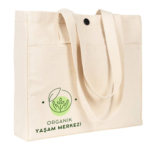 Printed Canvas LUX Tote Bag – Snap Button & Front Pockets – 18" × 16" × 4" (35 × 40 × 10 cm), Thick 10 oz Cotton - Pamusan.com