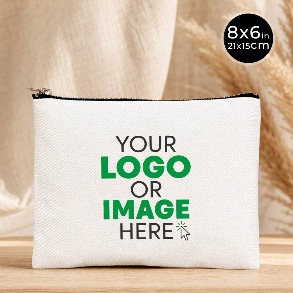 Clutch Bag White 8"x6" – Custom Logo Cotton Makeup & Personalized Cosmetic Pouch