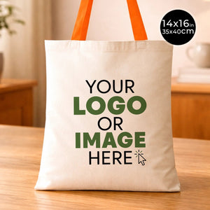 Printed Tote Bags with Orange Handles – 14"x16" Custom Cotton Logo Bags - Pamusan.com
