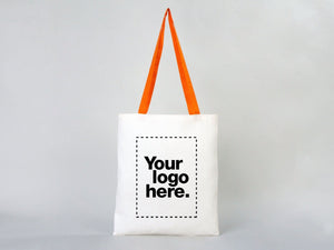 Printed Tote Bags with Orange Handles – 14"x16" Custom Cotton Logo Bags - Pamusan.com