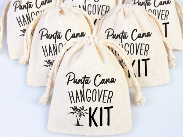 Punta Cana Hangover kit Bag, Bachelorette Favor Party Bags, Survival, Recovery Party Custom Name Print, Organic Cotton Drawstring Pouchs Bag - Pamusan.com