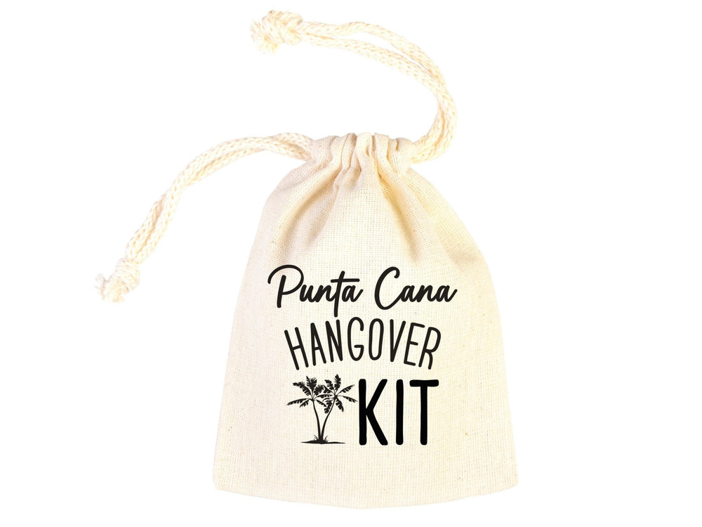 Punta Cana Hangover kit Bag, Bachelorette Favor Party Bags, Survival, Recovery Party Custom Name Print, Organic Cotton Drawstring Pouchs Bag - Pamusan.com
